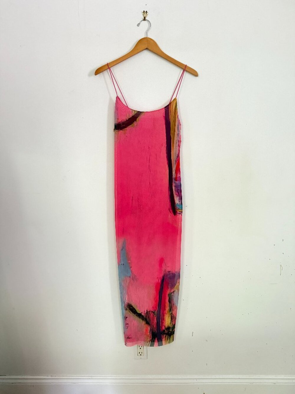 Zara & David Pher Mesh Hot Pink Abstract Maxi Slip Dress
